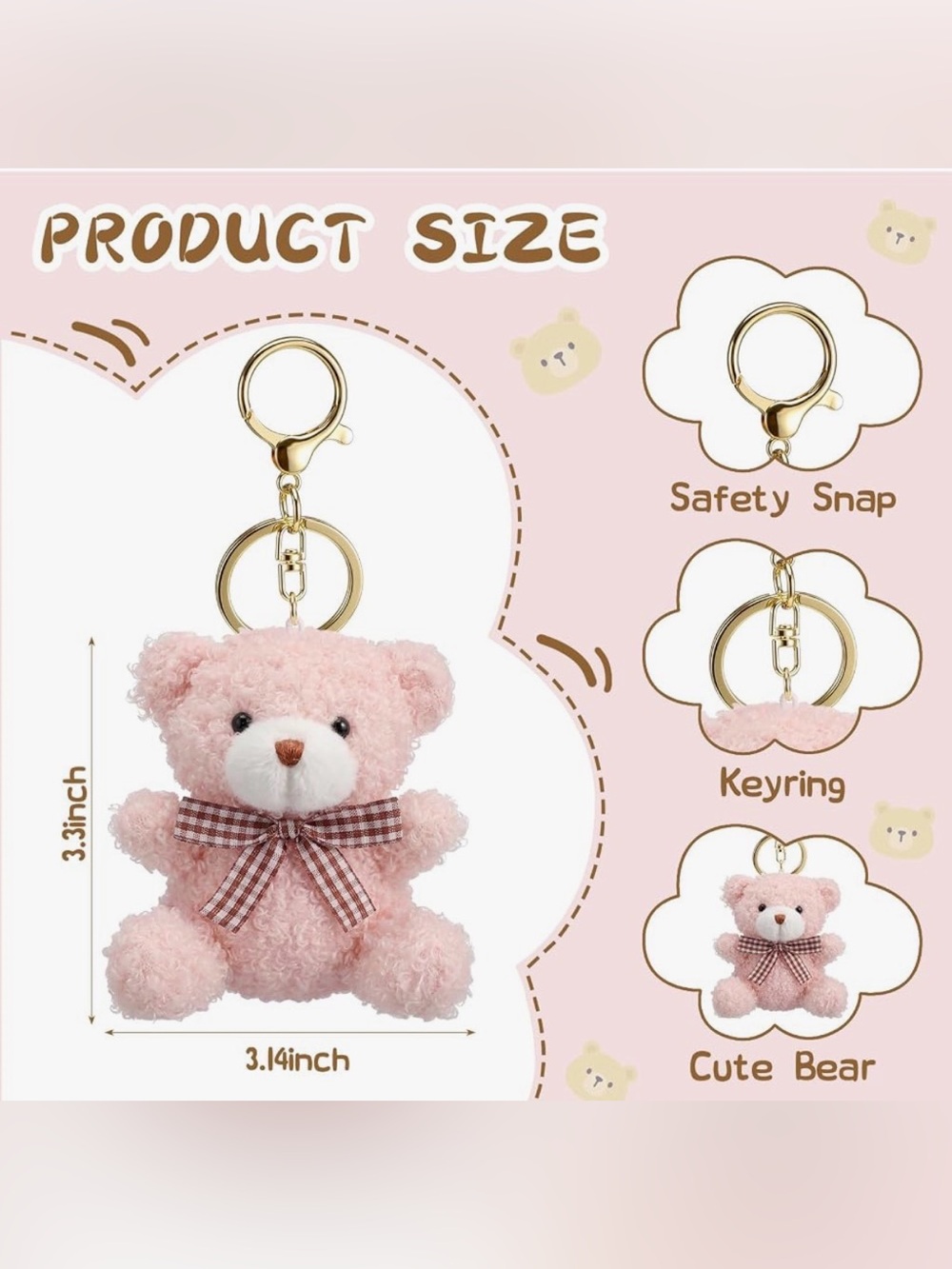 Pink Plush Teddy Bear Keychain Bag Charm - Picture 2 of 4